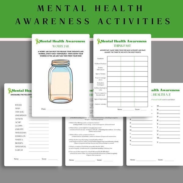 Printable Mental Health Awareness Month Activities Kit | Counseling Tools | Worry Jar Printable | Mental Health Activities