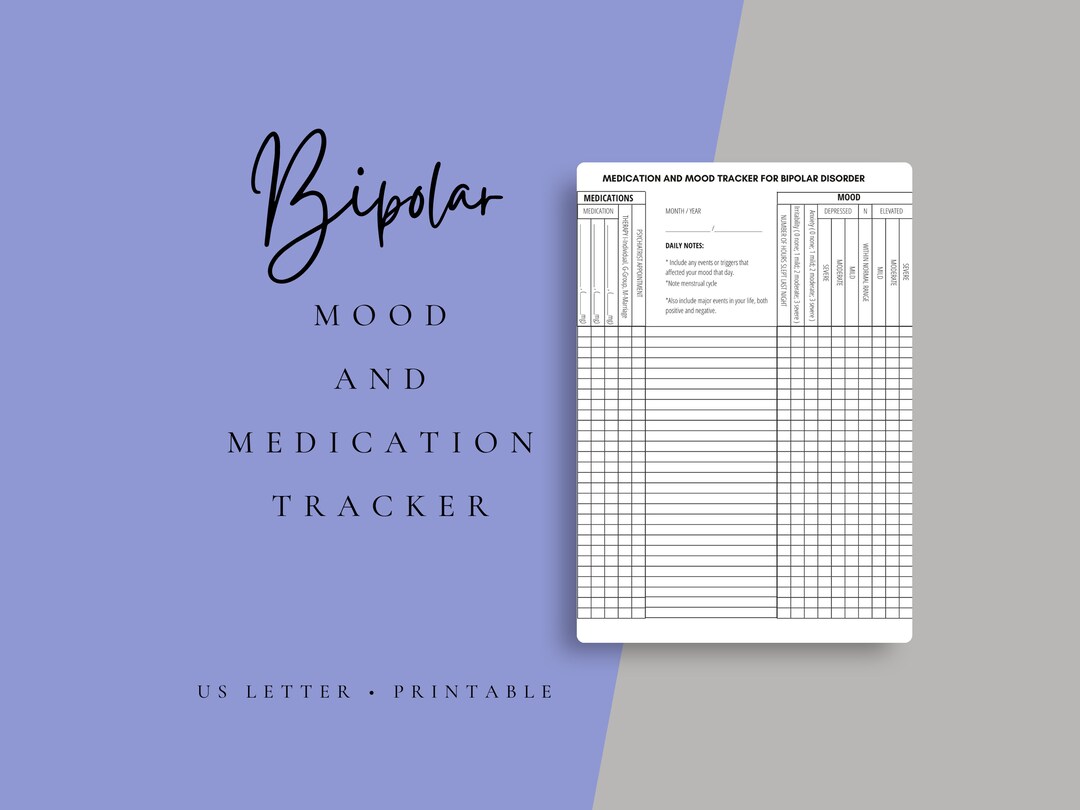 Printable Bipolar Disorder Mood and Medication Tracker | Mood Tracker ...