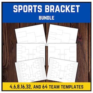Tournament Bracket Templates | Sports Bracket Bundle Printable | 4, 6, 8, 16, 32, 64 Teams  | Single Elimination