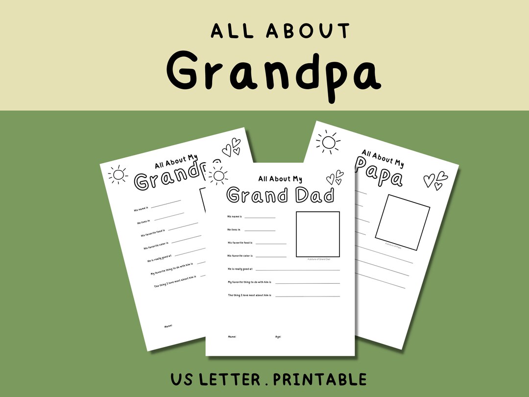 All About Grandpa Printable Questions Template |father's Day Gift ...