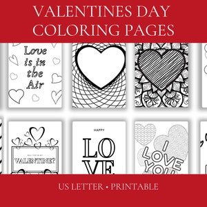 Printable Valentine&#39;s Day Coloring Pages for Adults and Kids | 10 Valentine&#39;s Day PDF Coloring Sheets- Instant Download