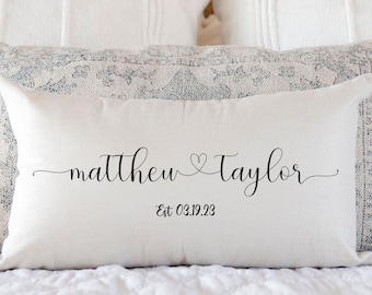 Wedding Pillow,Wedding Gift, Personalized Pillow, Newlywed Gift, Engagement Gift, Rustic Wedding Gift, Linen Pillow, Gift for New Couple