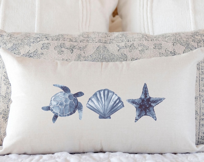 Coastal Decor Pillow Long Boho Pillow For Seaside Living Room Beach House Style Guest Room Décor Surf Inspired Seashells Accent Pillow Cover