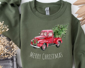 Merry Christmas Truck Classic Red Truck Shirt, Christmas Tree Sweatshirt, Matching Family Sweatshirts, Christmas Truck Family Sweater