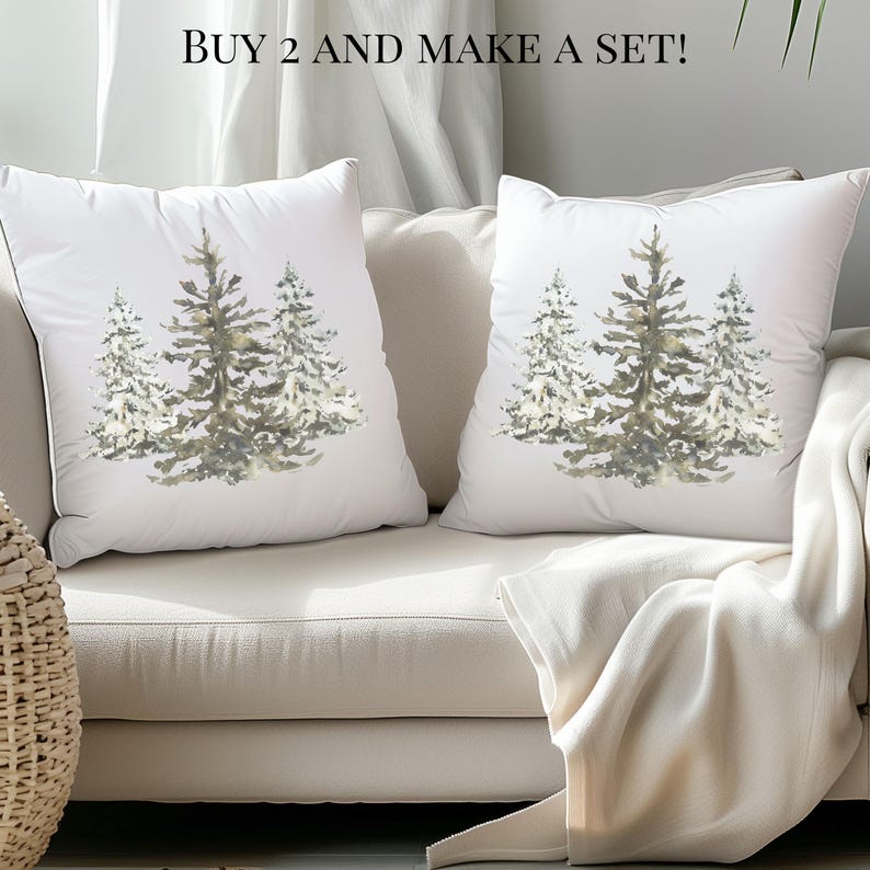 Pillow Cover For Couch Pine Trees Forest Pillow Decor pine tree pillow cover watercolor winter forest decor modern farmhouse style throw pillow for couch or great room seasonal holiday cushion minimalist woodland christmas decor gift idea cozy rustic home accent winter farmhouse pillow cover decoration