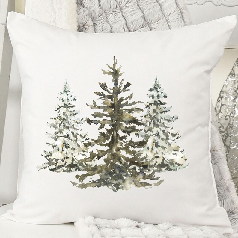 Watercolor Winter Woodland Home Minimalist Great Room Giftn winter woodland pillow cover modern farmhouse style watercolor pine trees decorative throw pillow for couch minimalist forest decor holiday cushion gift for living room bedroom or great room cozy winter accent christmas farmhouse home decor accessory Modern Farmhouse Winter Pillow Cover For Couch Pine Trees Forest Pillow Decor Watercolor Winter Woodland Home Minimalist Great Room Gift