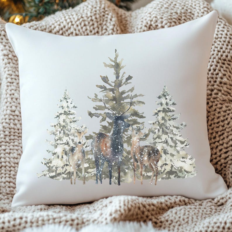 Forest Tree Pillow Rustic Living Room Gift Cozy Winter Throw Pillow