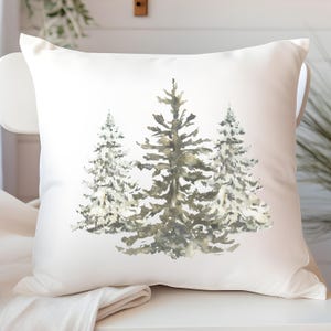 Neutral Winter Throw Pillow Cover Decor For Rustic Cabin Pine Tree Mountain Lodge Pillow Winter Snowy Forest Tree Minimalist Seasonal Decor
