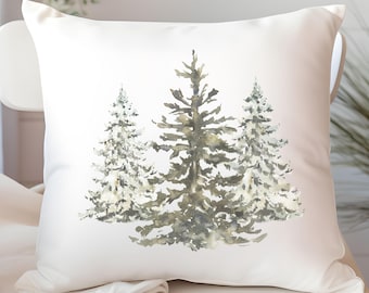 Neutral Winter Throw Pillow Cover Decor For Rustic Cabin Pine Tree Mountain Lodge Pillow Winter Snowy Forest Tree Minimalist Seasonal Decor