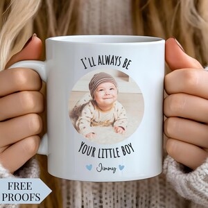 From son to mom personalized mug with photo and name customization. Thoughtful birthday gift idea for moms, perfect keepsake for everyday use.