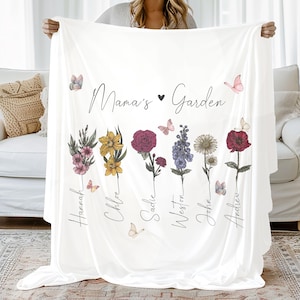 Gift For Mom Grandma Blanket Moms Garden Throw Blanket Custom Birth Flower Gift For Mom Grandma Boho Blanket With Kids Name Mothers Day Gift