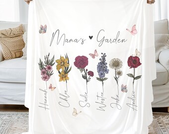 Cadeau voor moeder oma deken moeders tuin deken gooien aangepaste geboorte bloem cadeau voor moeder oma boho deken met kindernaam Moederdag cadeau