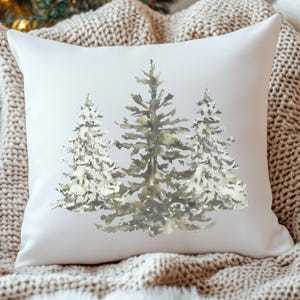 winter woodland pillow cover modern farmhouse style watercolor pine trees decorative throw pillow for couch minimalist forest decor holiday cushion gift for living room bedroom or great room cozy winter accent christmas farmhouse home decor accessory