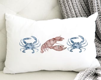 Crab Pillow Decor For Beach House Guest Room Crustaceans Nautical Sea Life Accent Coastal Cushion Crab Themed Throw Pillow For Beach Lover
