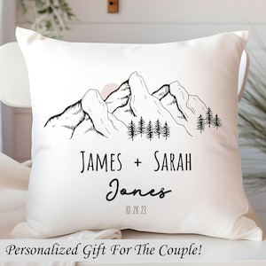 Mountain Wedding Engagement Gift For Outdoor Couple Custom Pillow Wedding Gift Mountains Personalized Elopement Gift For Bride Groom Unique