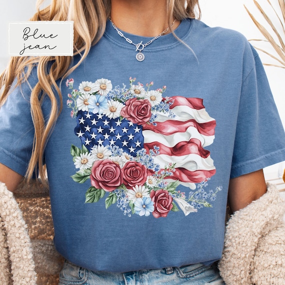 Women Fourth Of July Outfit American Flag Print Shirt 3/4 Sleeve Crew Neck Tunic Tops Red White And Blue Shirts