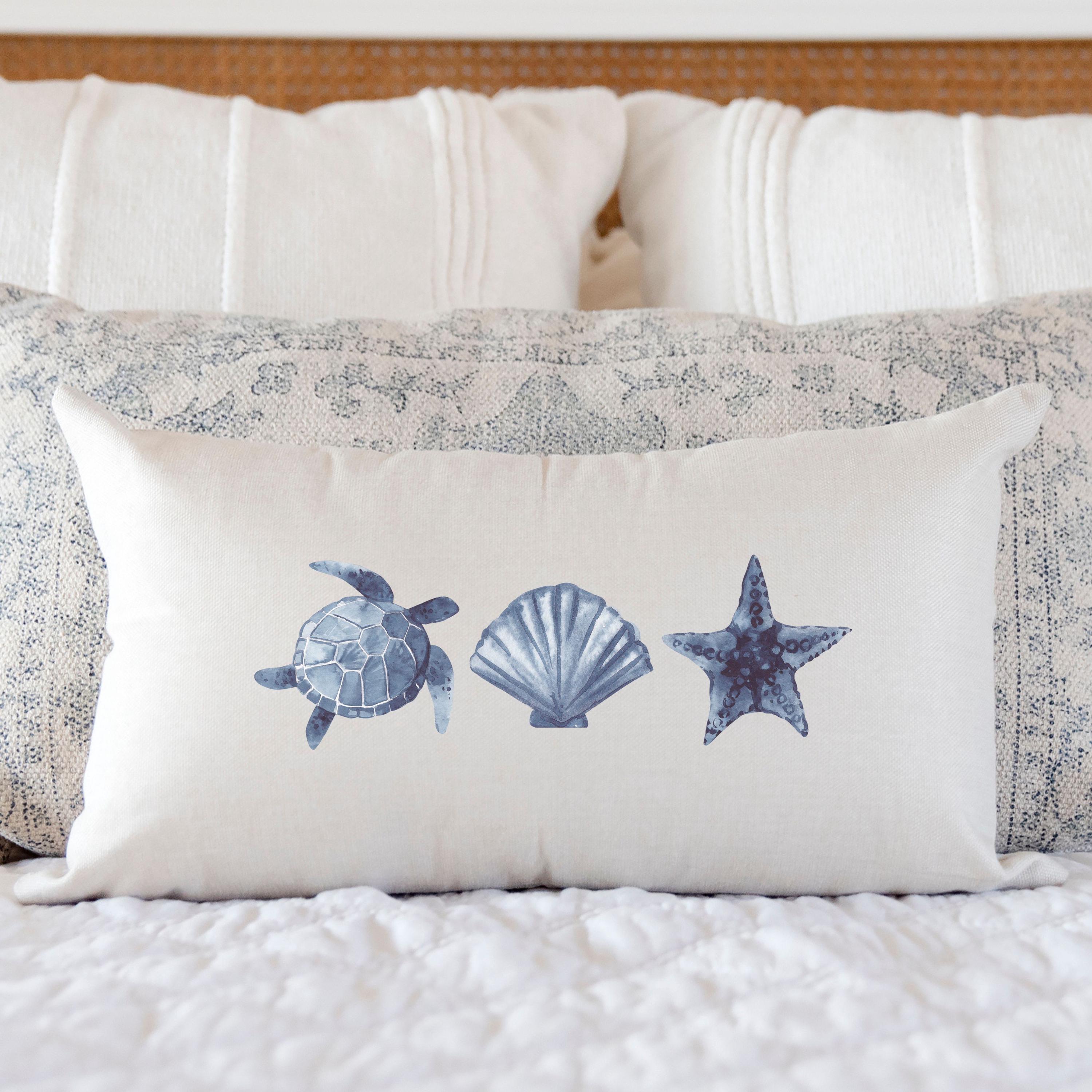 Coastal Decor Pillow Long Boho Pillow For Seaside Living Room Beach House Style Guest Room Décor Surf Inspired Seashells Accent Pillow Cover