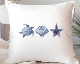 Coastal Boho Decorative Throw Pillow Beach-inspired Minimalist Home Decor Ocean Themed Starfish Seashell Sea Turtle 16x16 Cushion Guest Room
