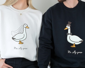 Matching Couples Funny Honeymoon Shirts Mr Mrs Silly Goose Sweatshirt Goose Gift For Couple Wedding Gift Engagement Newlywed Gift For Bride