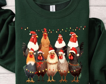 Funny Ugly Christmas Sweater For Chicken Lover Farm Animal Holiday Sweatshirt Hen Rooster Shirt Chicken Christmas Sweater Cozy Winter Outfit