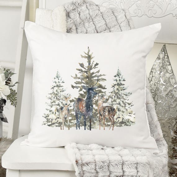 Winter Trees Minimalist Pillow Cover Cozy Winter Decor Farmhouse Decor Forest Tree Pillow Rustic Living Room Gift Cozy Winter Throw Pillow
