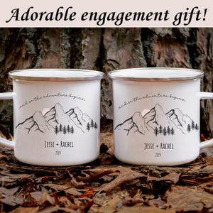 Personalized Engagement Gift For New Couple Bridal Shower Gift For Anniversary Enamel Camp Mugs Gift  Custom Mountain Wedding Elopement Mug