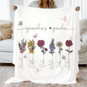 Personalized Grandma’s Garden Throw Blanket Custom Birth Flower Gift For Mom Grandma Boho Blanket With Kids Names Mother’s Day Gift Blanket