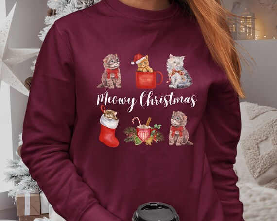 Pink meowy christmas sweater online