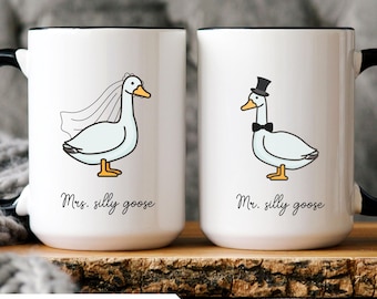 Mr And Mrs Silly Goose Wedding Mug Engagement Coffee Mug Funny Newlywed Gift For Couples Husband to be Gift for him Fiancée Present For Her