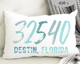Beach House Pillow Zip Code Pillow Coastal Pillows Personalized Lumbar Pillow Housewarming Gift New Home Gift Gift From Realtor Collage Dorm