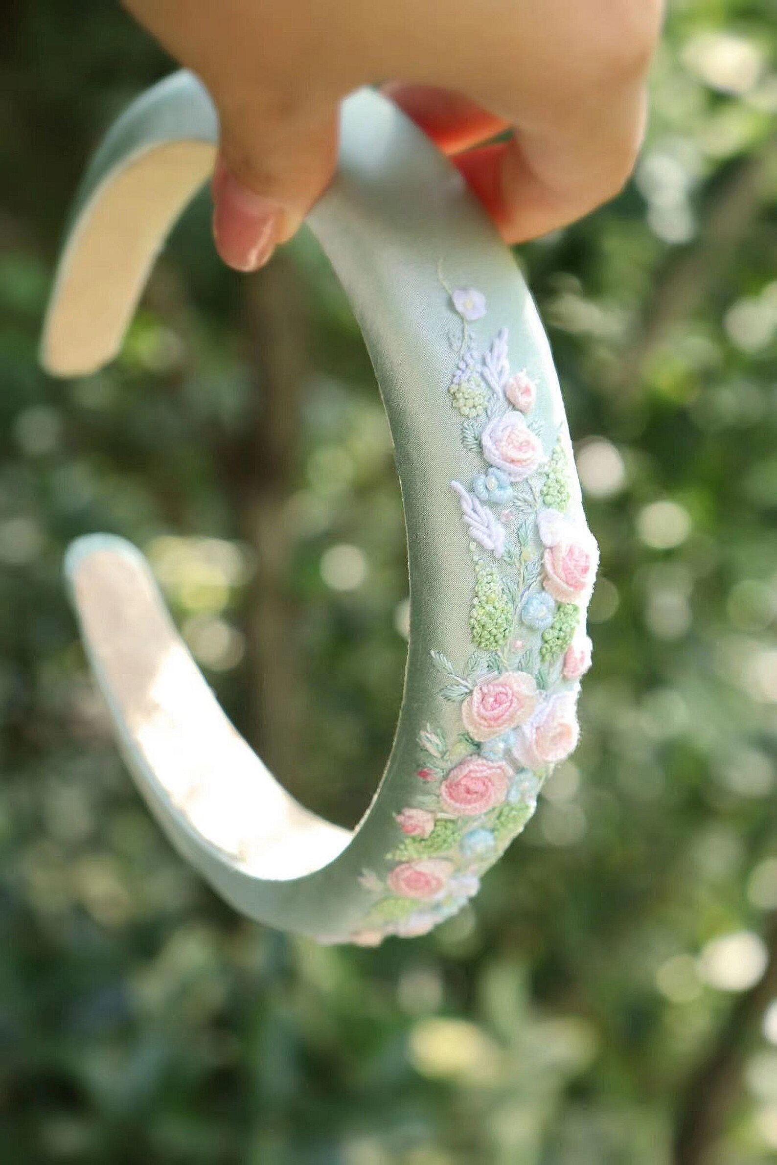 Hand Embroidered Headband for Girl Pure Silk Headband Floral Embroidery