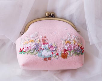 Chinese Coin Purse, Object Case, Hand Sewn in Embroidered Peony