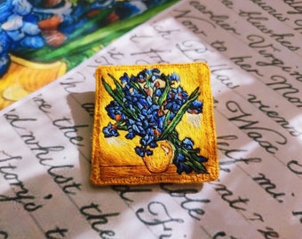 Van Gogh Irises hand embroidered brooch Handmade brooch Famous painting in embroidery Fabric brooch Art Deco brooch Jewelry handmade