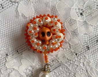 Embroidery brooch Handmade brooch Skeleton broochs Gift for Halloween Handmade Jewellery