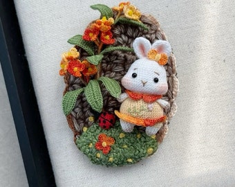 Micro crochet jewelry  Crochet animal Amigurumi handmade brooch Crochet bunny Miniature animals Personalized gifts  Weeding Bridesmaid gift