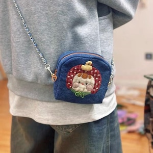Handmade Mini Crossbody Bag, Cute Patchwork Coin Purse,  Small Key Pouch with Strap, Kawaii Cotton Wallet