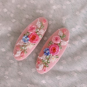 Pure silk ribbon flower hair clip Hand embroidered clip Pink hair clips Hair clip for girl  Wedding hair clip Bridesmaid gift Baby hair clip