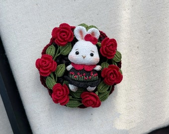 Micro crochet jewelry Crochet hairclip Crochet animal Amigurumi handmade brooch Crochet bunny Personalized gifts Weeding Bridesmaid gift