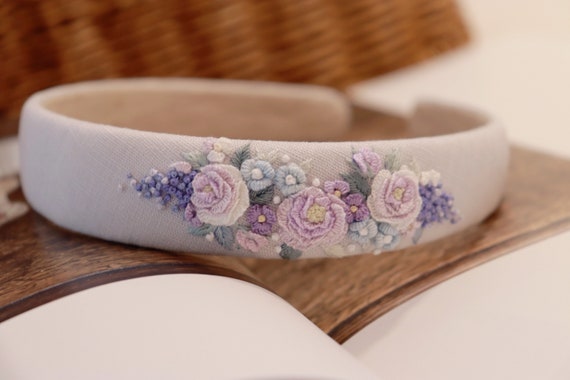 Hand Embroidered Floral Headband Handmade Fabric Headband  display picture 2