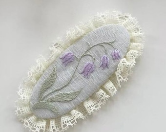 Hand embroidered floral hair clips Handmade fabric hair clips Linen cotton fabric hair accessories Lily of the valley embroidery