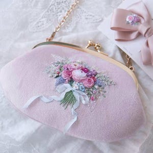 Hand embroidered floral coin purse Fabric makeup bags Handmade handbag evening bag clutch Floral pattern coin purse Etsy pick coin purse