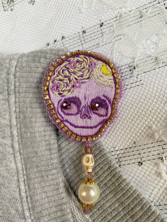 Hand embroidered brooch Handmade brooch skeleton brooches Gift for Halloween Handmade Jewelry
