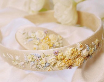 Hand embroidered floral headband Handmade fabric headband Woodland headband Pure silk fabric hair accessories Gift for her