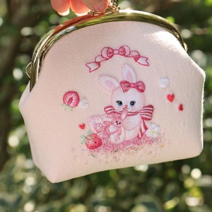Monedero de conejo bordado a mano Monedero de tela para cosméticos Monedero bordado Monedero con estampado de animales Bolsa bordada Regalos para damas de honor