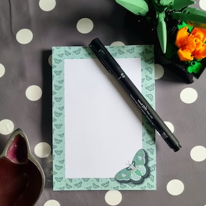 Moth A6 notepad, Teal moth notepad, Cute notepad, To do list