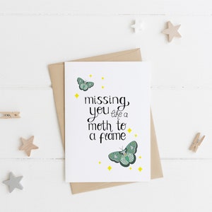 Missing you Karte, Wie eine Motte an einer Flamme, Motten Karte, Karte für Sie, Karte für Freund, Karte für Freundin, Mystische Karte