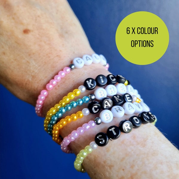 Pulseras de afirmación positiva, pulsera de palabra positiva, pulseras de colores, pulseras de cuentas de vidrio, joyas personalizadas