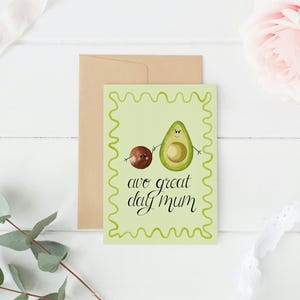 Glückliche Mutter-Tageskarte, guten Tag Avo, Avocado-Wortspielkarte, Avocado-Karte für Mama, Muttertagskarte, süße Karte für Mama, Lustige Karte