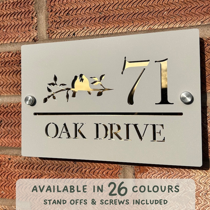 House Number Sign, Door Sign, Door Number, House Number, Modern, Acrylic, House Name, Address Sign, First Home, Birds, Lovebirds