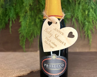 Personalised Baby Shower Prosecco Tag: Wooden Heart Favor